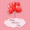 3D Realistic Red Heart Balloons Flying with Love Pattern and Happy Valentines Day Text Greetings in Background. Vector Royalty Free Stock Photo