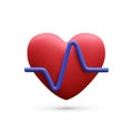 3d realistic red heart with blue pulse for medical apps and websites. Medical healthcare concept. Heart pulse, heartbeat line, Royalty Free Stock Photo