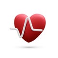 3d realistic red heart with white pulse for medical apps and websites. Medical healthcare concept. Heart pulse, heartbeat line, Royalty Free Stock Photo