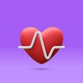 3d realistic red heart with white pulse for medical apps and websites. Medical healthcare concept. Heart pulse, heartbeat line, Royalty Free Stock Photo