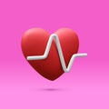 3d realistic red heart with white pulse for medical apps and websites. Medical healthcare concept. Heart pulse, heartbeat line, Royalty Free Stock Photo