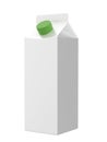 Carton white box with green lid. Milk, juice or cream. With shadow. Isolated on white background with clipping path.