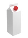 Carton white box with Red lid. Milk, juice or cream. With shadow. Isolated on white background with clipping path.