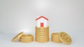 3d Realistic Render Piggy bank, Coin stack and house Closeup Isolated on White Background. Financial illustration.