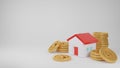 3d Realistic Render Piggy bank, Coin stack and house Closeup Isolated on White Background. Financial illustration.