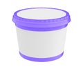 White Food Plastic Tub Container For Dessert, Yogurt, Ice Cream, Sour Sream Or Snack. Ready For Your Design. Purple lid. Royalty Free Stock Photo