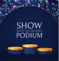 3D realistic round posium with sequence background. Empty stage. Showcase design