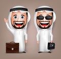3D Realistic Saudi Arab Man Cartoon Character with Different Pose Holding Briefcase