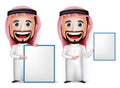 3D Realistic Saudi Arab Man Cartoon Character Holding Blank White Board