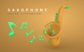 3d realistic saxophone for music concept design in plastic cartoon style. Vector illustration