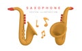 3d realistic saxophone for music concept design in plastic cartoon style. Vector illustration