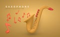 3d realistic saxophone for music concept design in plastic cartoon style. Vector illustration