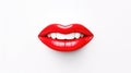 3D realistic smiling glossy red lips on white. cosmetic, fashion, and romantic