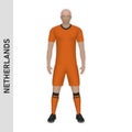 3D realistic soccer player mockup. Netherlands Football Team Kit