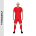 3D realistic soccer player mockup. North Korea Football Team Kit