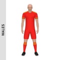 3D realistic soccer player mockup. Wales Football Team Kit templ