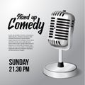 3D realistic standing vintage microphone illustration with white background for stand up comedy show