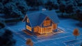 3d realistic stylized animation of a house blueprint Royalty Free Stock Photo