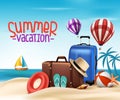 3D Realistic Summer Vacation Poster Design with Bags