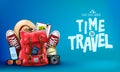 3D Realistic Time to Travel Banner with Items for Travelling like Backpack, Backpack
