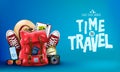 3D Realistic Time to Travel Banner with Items for Travelling like Backpack