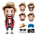 3D Realistic Tourist Man Character Wearing Casual Dress with Camera Royalty Free Stock Photo