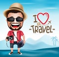 3D Realistic Tourist Man Character Wearing Photographer Outfit