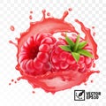 3d realistic transparent isolated vector, peeled raspberry fruit in a splash of juice with drops, edible handmade mesh