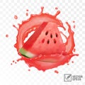 3d realistic transparent isolated vector, slice of watermelon in a splash of juice Royalty Free Stock Photo