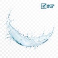 3D realistic transparent isolated vector splash of water with drops in the form of a circle or vortex on light