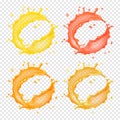 3d realistic transparent vector circular splash of liquid, juice, tea, oil or paint