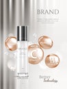 3d realistic vector background cosmetic ads. Premium hyaluronic with extract facial cream container mockup isolated delicate rose