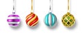 Realistic vector Christmas balls hanging on the white wall