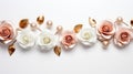 3d realistic vector floral background with white roses, pearls and golden leaves Generative AI Royalty Free Stock Photo