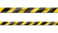 Realistic vector hazard black and yellow striped ribbon, caution tape of warning signs for crime scene or construction area. Royalty Free Stock Photo