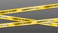 Realistic vector hazard yellow striped ribbon,caution tape of warning signs for crime scene or construction area. Isolated on Royalty Free Stock Photo