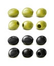 Realistic vector icon set. Green and black olives. Isolated on white background Royalty Free Stock Photo