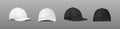 Realistic vector icon. White and black sport cap in front and side view. Mockup baseball cap Royalty Free Stock Photo
