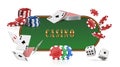 3d realistic vector illustration. Poker casino gambling banner accesories. Set of blackjack game chips, aces, dice. Royalty Free Stock Photo