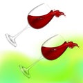 3d realistic vector illustration. Transparent isolated wineglass with red wine. Red wine pouring out of a glass splash