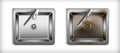 realistic vector mock up. Metal kitchen washbasin with and without rust.