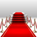 Realistic vector stage with red carpet and gold barrier