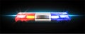 Realistic vector top headlights of police car. Glowing in the dark on black background Royalty Free Stock Photo