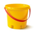 Realistic vector yellow kids bucket for sand play on the sea. Isolated on white background illustration icon. Royalty Free Stock Photo