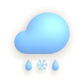 3d realistic weather icon snow with rain. Cloud, drops and snowflake