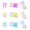 3D realistic white gift boxes with colored bow and ribbons collection Royalty Free Stock Photo