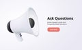 3d realistic white plastic megaphone with shadow isolated on white background. Vector illustration. Exclamations. Royalty Free Stock Photo