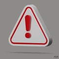 3d Realistic white and red triangle warning sign isolated on gray background. Hazard warning attention sign with exclamation mark Royalty Free Stock Photo