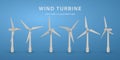 3d realistic wind turbine with shadow in cartoon style. Green and alternative eco energy concept. Vector illustration Royalty Free Stock Photo