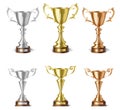 3d realistic winner cup or trophy for victory ceremony. Isolated golden, silver and bronze goblet Royalty Free Stock Photo